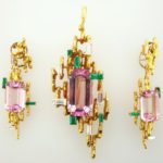 Chaumet Diamond, Emerald & Kunzite Pin & Earrings. Sold For A Combined Price Of $10,375