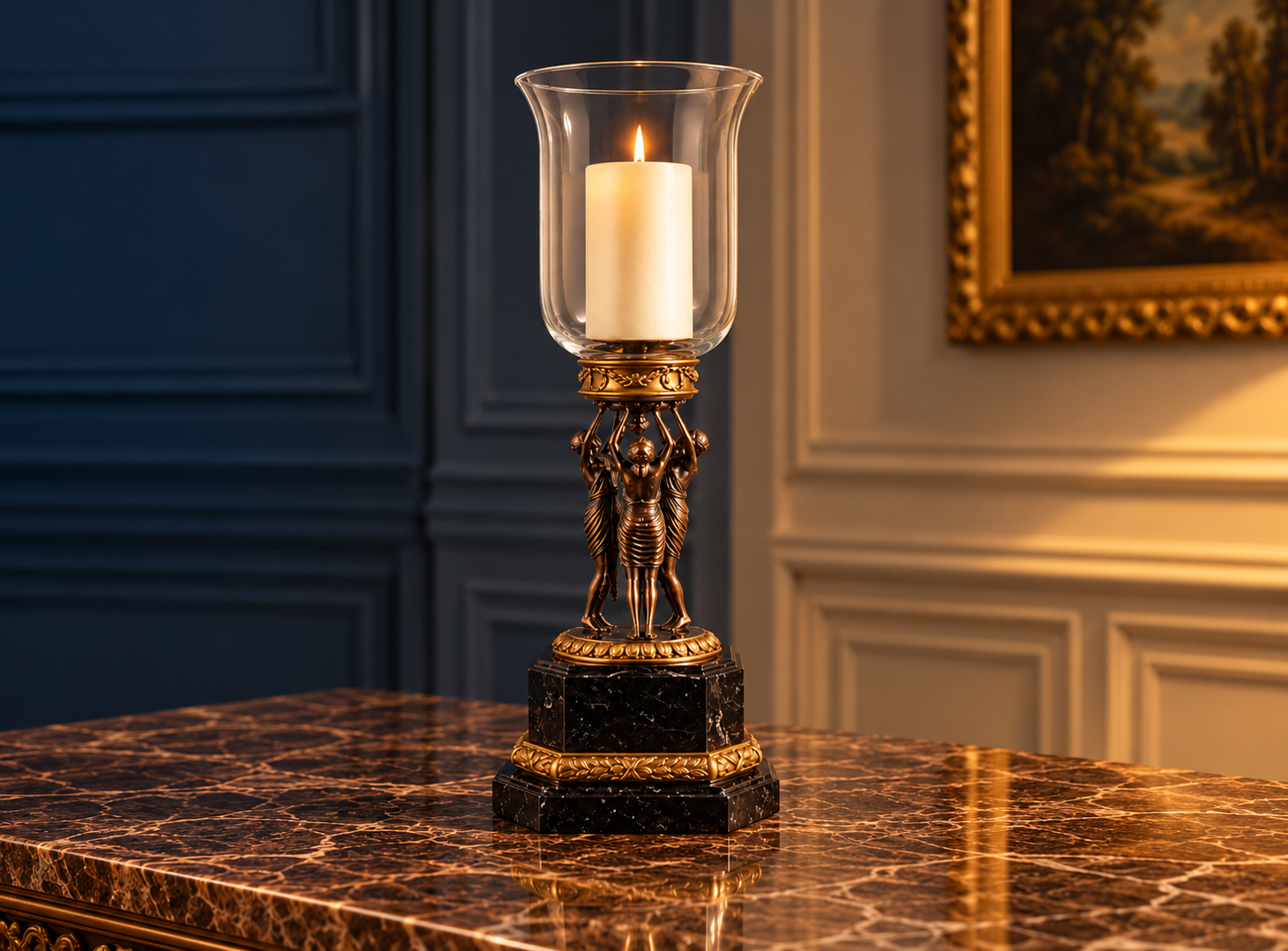 Classical Bronze & Marble Candle Hurricane