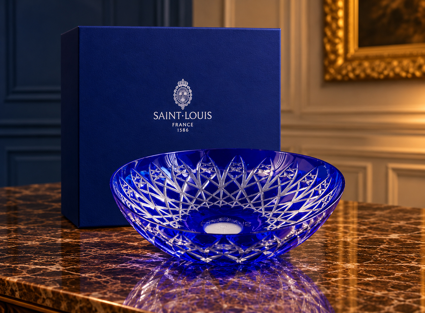 Saint-Louis Cobalt Blue Cut Crystal Bowl