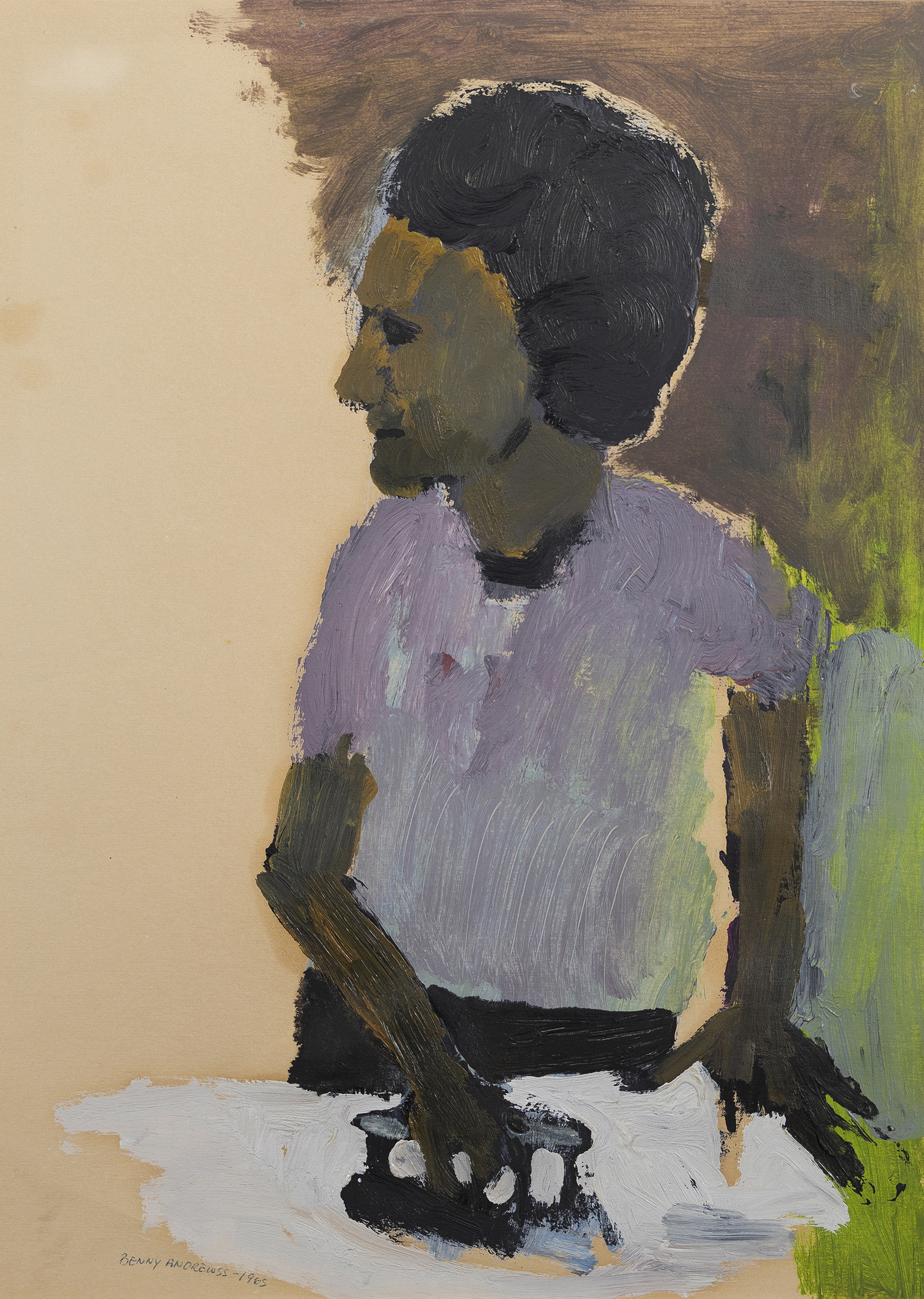 An Oil Painting Of A Man By Benny Andrews.