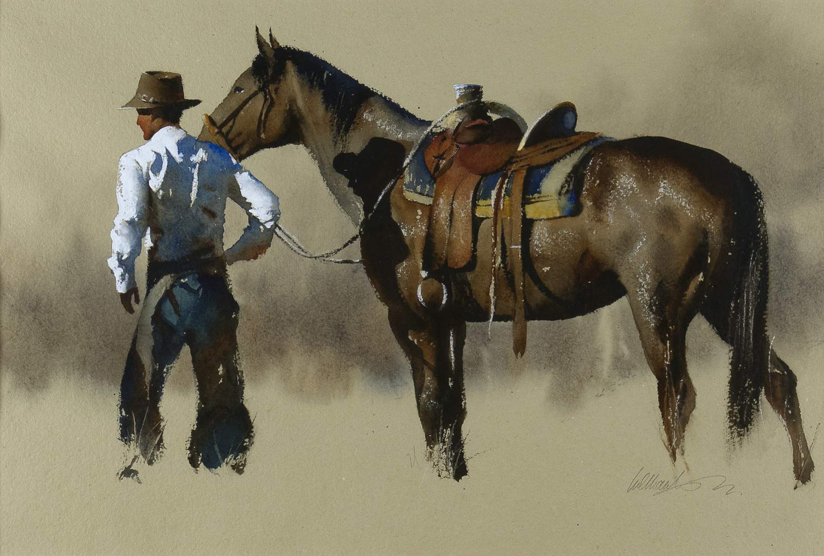 William Matthews (1949- ) Untitled (Cowboy And Horse) Watercolor On Paper 14 X 20 1/2