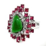 Modernist 18K Gold, Jade, Ruby, And Diamond Ring