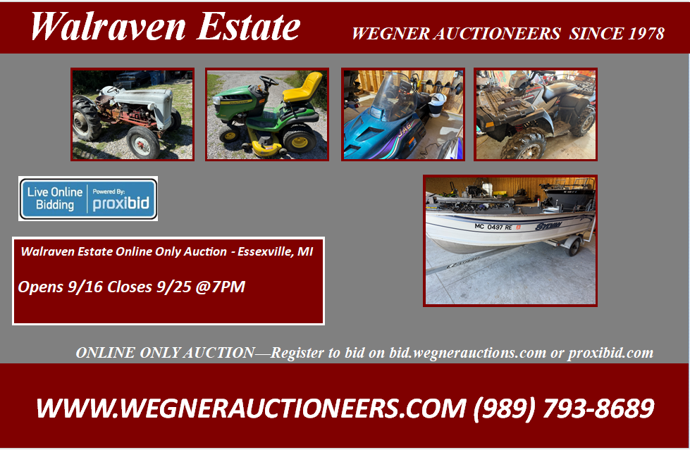 Walraven Estate Online Only Auction – Essexville, MI – September 16 – September 25 RD