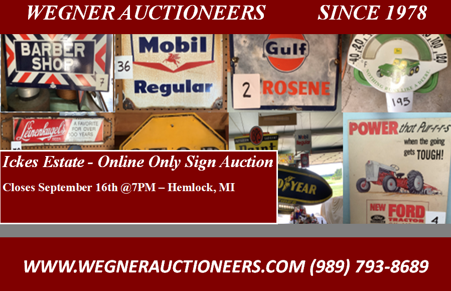 Ickes Estate – Online Only Sign Auction – Hemlock, MI – September 9- September 16