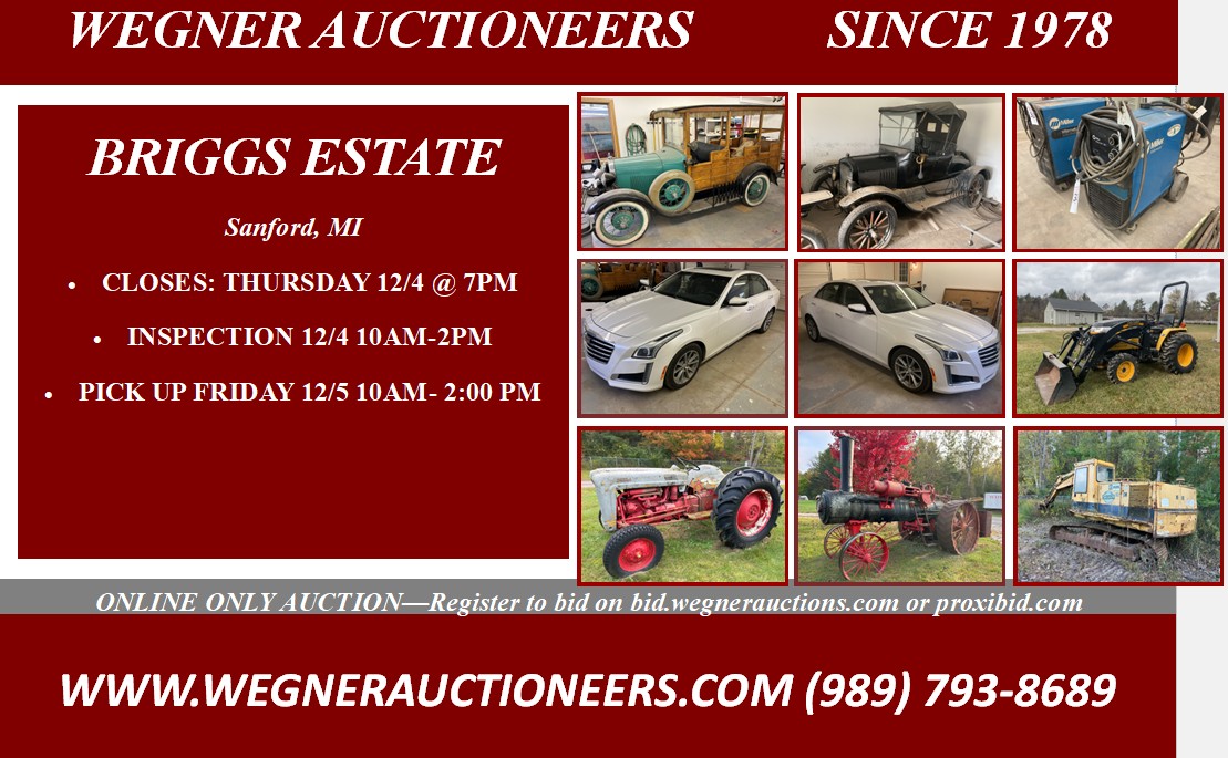 Briggs Estate – Sanford, MI – ONLINE ONLY AUCTION – Closes 12/4 @ 7PM