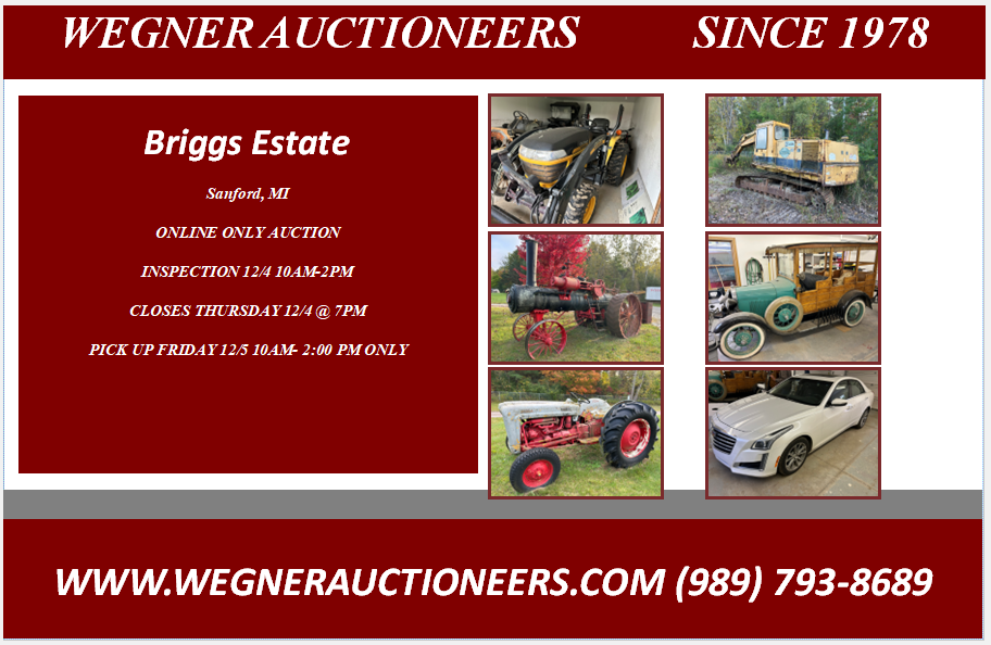 Briggs Estate – Sanford, MI – ONLINE ONLY AUCTION – Closes 12/4 @ 7PM